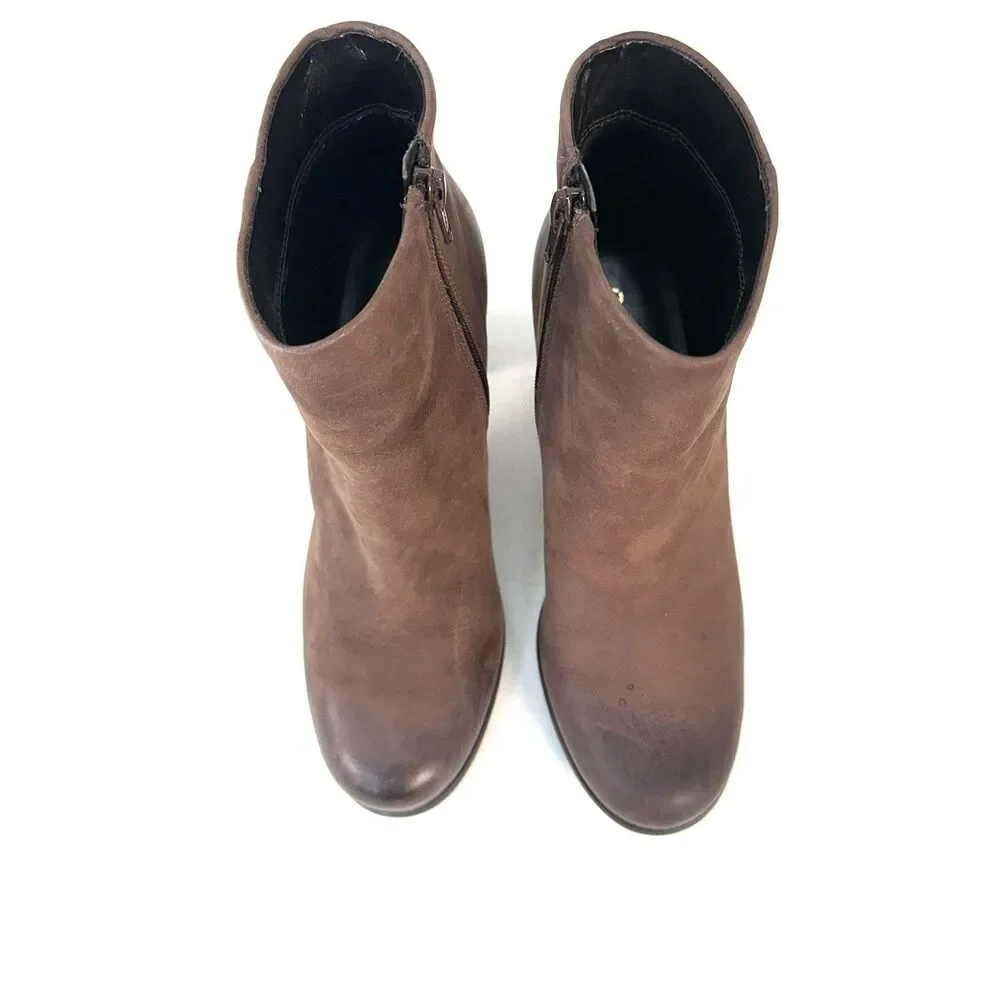 Ecco Jaffna Sepia Brown Leather Heeled Ankle Boots Side Zip - Women's 37/6.5